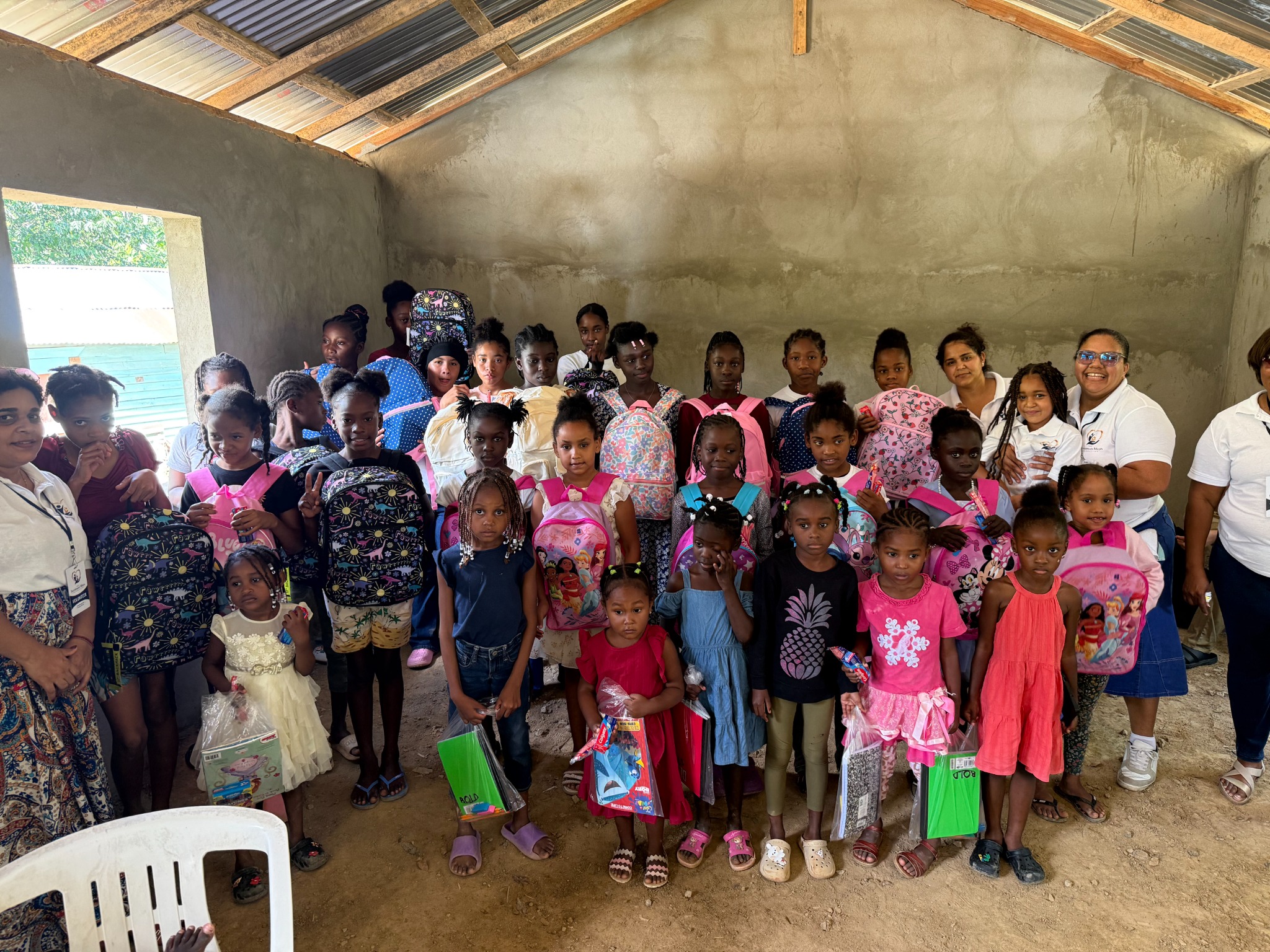 Children and volunteers gathered together
